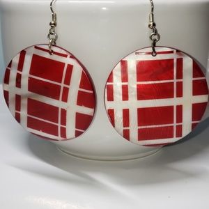 ACRYLIC RED & WHITE ROUND EARRINGS